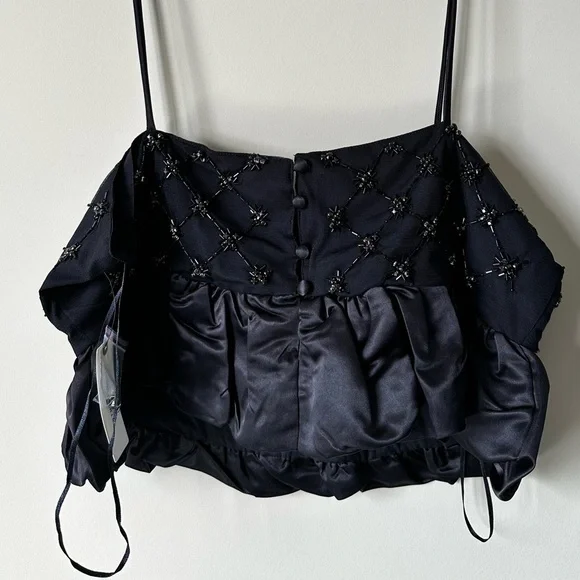 NWT By Anthropologie Beaded Satin Crop Tank  in Black Size Large - Picture 6 of 10